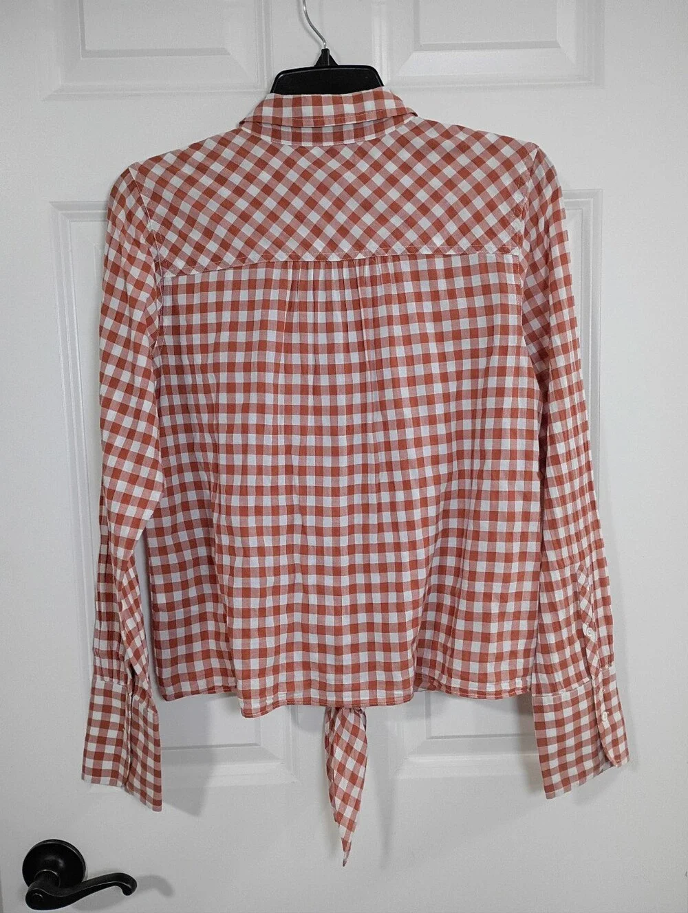 J. Crew Rust and White Gingham Button-Front Tie Shirt